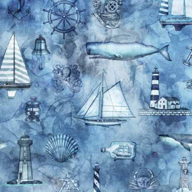 Pillowcase - Siren's Call Coastal Collage Blue Cotton