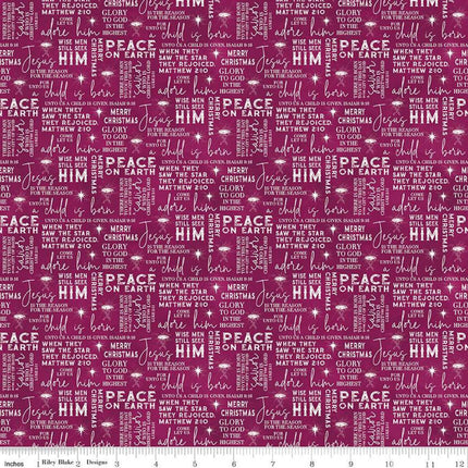 Come Let Us Adore Him Text Wine Cotton Fabric
