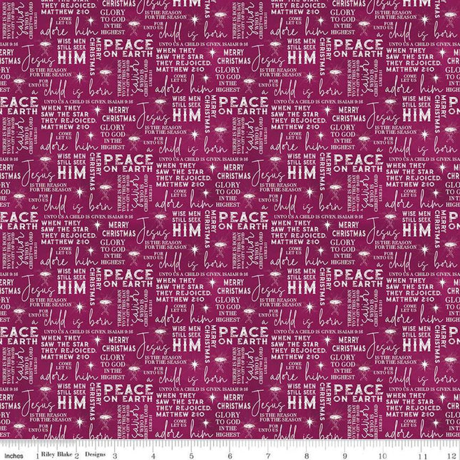 Come Let Us Adore Him Text Wine Cotton Fabric