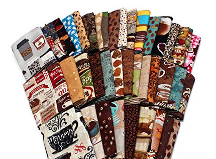 10 Fat Quarters - Coffee Beans Espresso Caffeine Cafe Au Late Mocha Latte Coffee Shop Cups Assorted Quilters Cotton Fabric Bundle M226.07