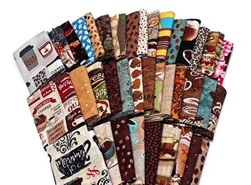 10 Fat Quarters - Coffee Beans Espresso Caffeine Cafe Au Late Mocha Latte Coffee Shop Cups Assorted Quilters Cotton Fabric Bundle M226.07