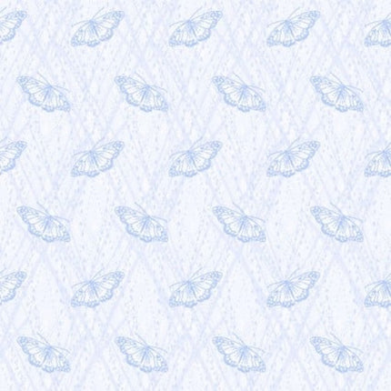 Butterfly Blues Tiny Fliers White Cotton Fabric