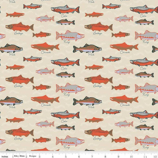 Alaska Salmon Cream Cotton Fabric