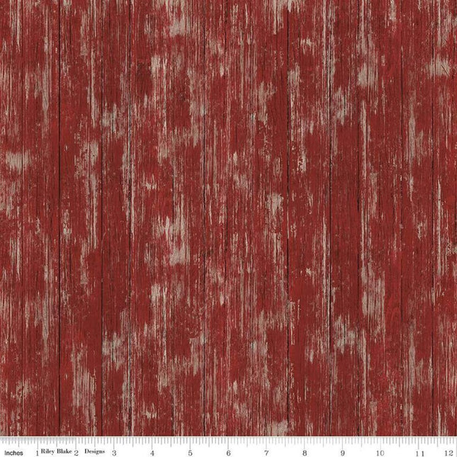 Covered Bridges in Spring Barn Wood Burgundy Cotton Fabric