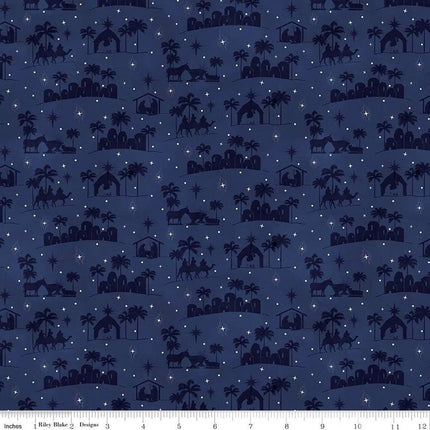Come Let Us Adore Him Silhouettes Navy Cotton Fabric