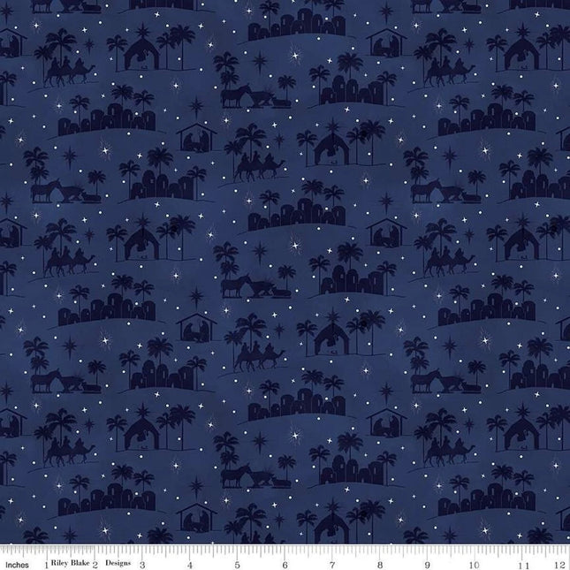 Come Let Us Adore Him Silhouettes Navy Cotton Fabric