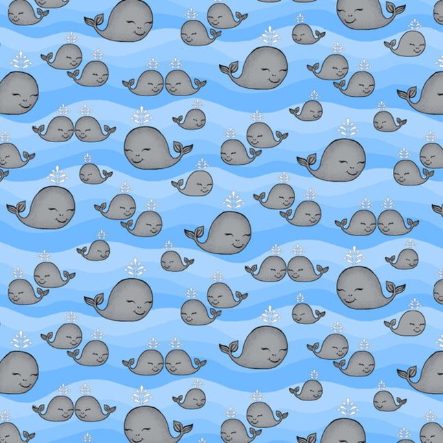 Whales Blue Flannel Fabric