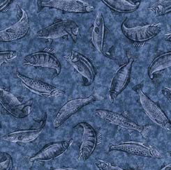 Fish Tails Tonal Blue Cotton Fabric