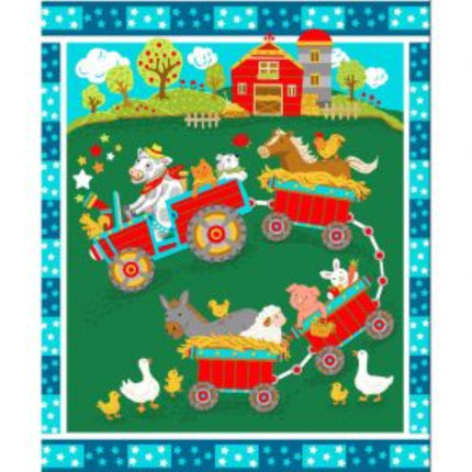 45" Farm Tractor Cotton Panel Fabric