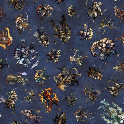 Wizards & Warriors Midnight Character Toss Cotton Fabric