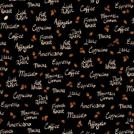 Perfect Blend Coffee Words Toss Cotton Fabric