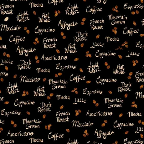 Perfect Blend Coffee Words Toss Cotton Fabric