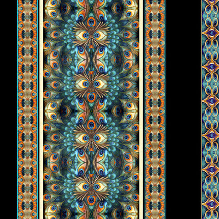Resplendent Peacock Medallion Stripe Cotton Fabric