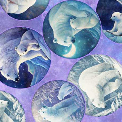 Aurora Polar Bear Circles Lilac Cotton Fabric