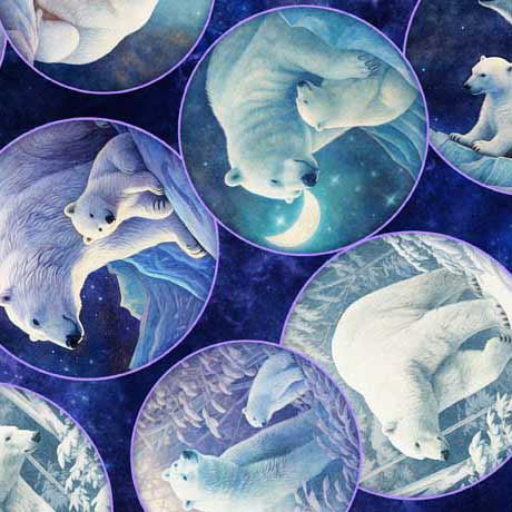 Aurora Polar Bear Circles Cotton Fabric