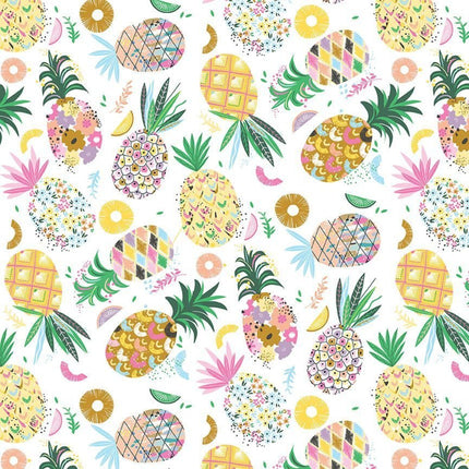 Pineapple Crush White Cotton Fabric