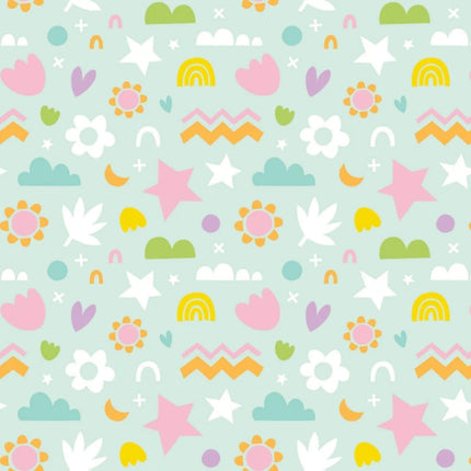Happy Shapes Aqua Flannel Fabric