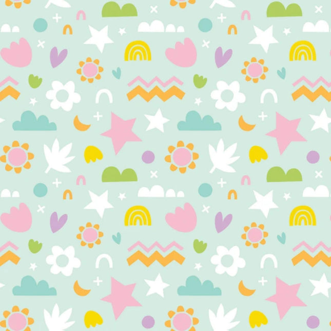 Happy Shapes Aqua Flannel Fabric