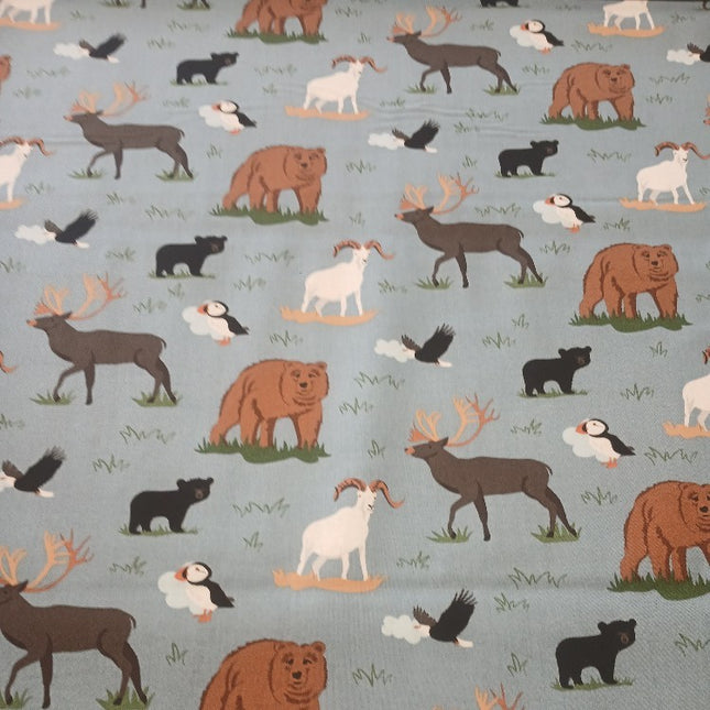 Alaska Widlife Aqua Cotton Fabric