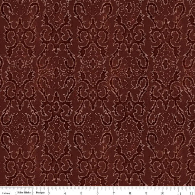 Curtain Valance - John Wayne American West Boot Stitching Marsala Cotton