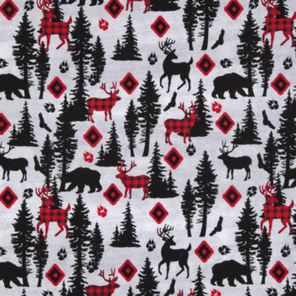 Red & Black Woodland Animals Calico Cotton Fabric Curtain