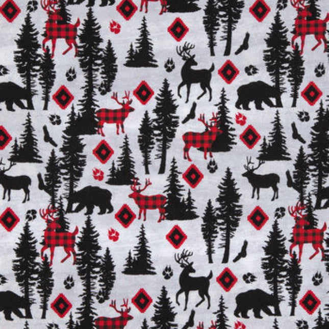 Red & Black Woodland Animals Calico Cotton Fabric Curtain