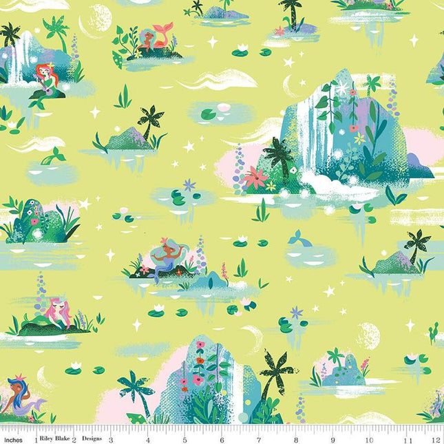 Forever Neverland Mermaid Lagoon Lemongrass Cotton Fabric