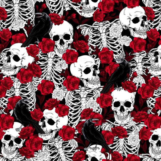 Bones and Roses Halloween Cotton Fabric
