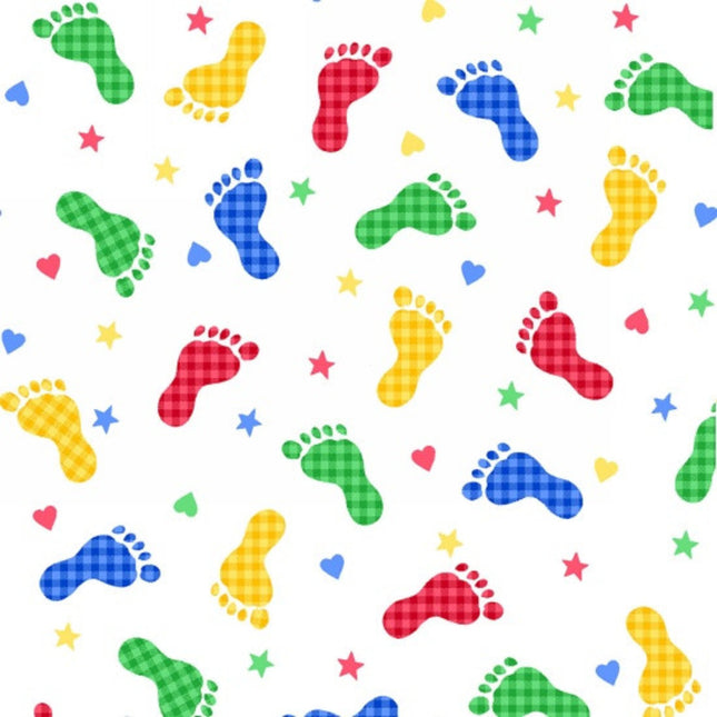 Baby Feet Primary Colors Flannel Fabric