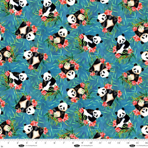 Curtain Valance - Panda Paradise Digital Tossed Pandas Teal Cotton