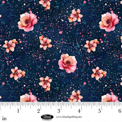 Curtain Valance - Panda Paradise Digital Small Floral Navy Cotton