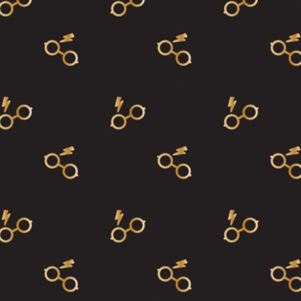 Harry Potter Wizarding World Glasses And Bolts Metallic Cotton Fabric