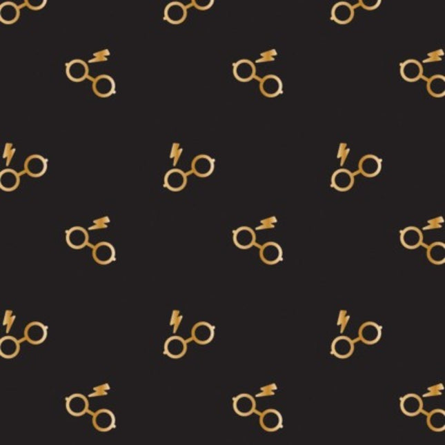Harry Potter Wizarding World Glasses And Bolts Metallic Cotton Fabric