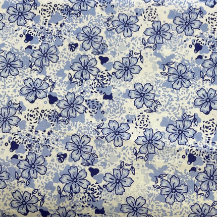 Butterfly Blues Dotted White Floral Cotton Fabric