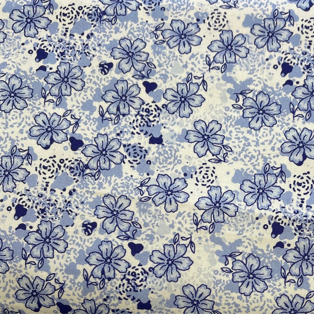 Butterfly Blues Dotted White Floral Cotton Fabric