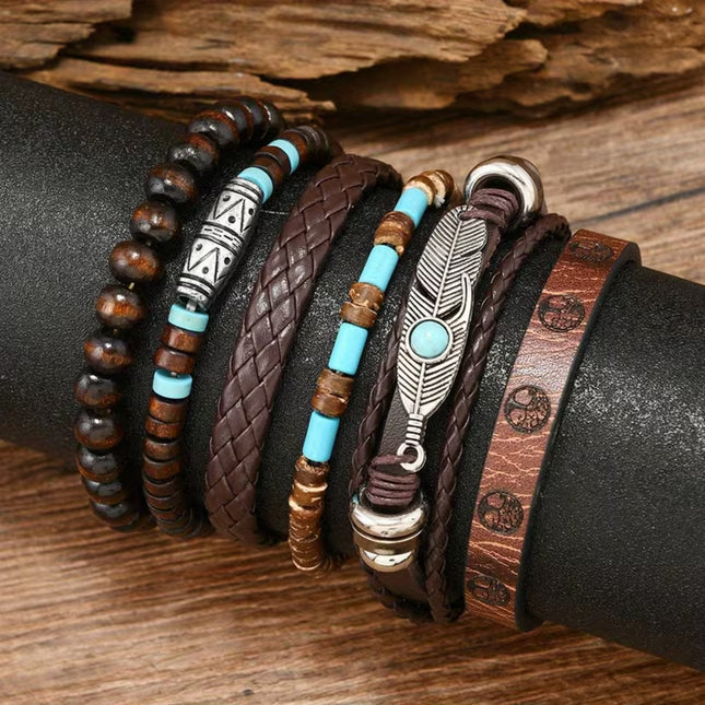 Bohemian Retro Western Style Turquoise Bracelet Set 6 Pieces- Tree of Life