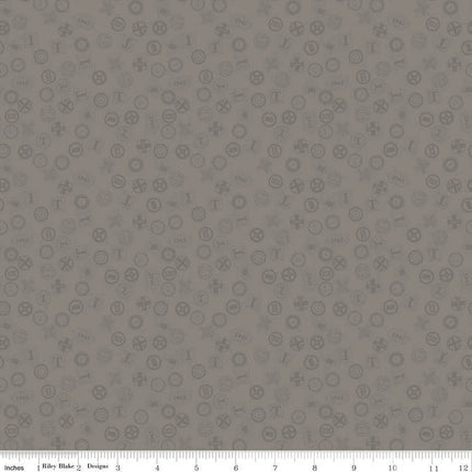 Thomas & Friends™ 80th Anniversary Railroad Signs Gray Cotton Fabric