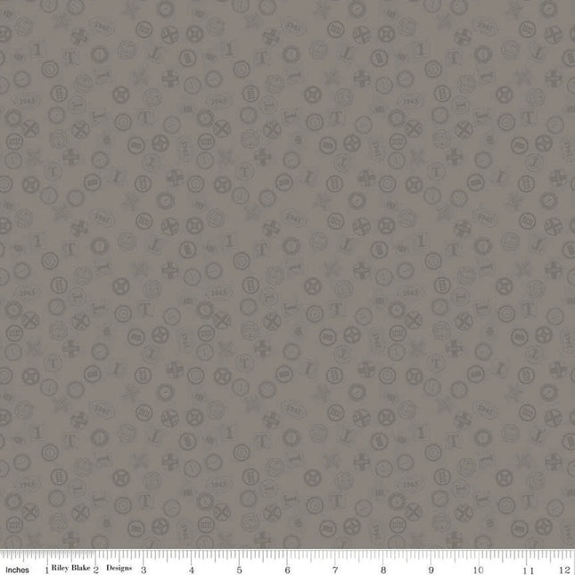 Thomas & Friends™ 80th Anniversary Railroad Signs Gray Cotton Fabric