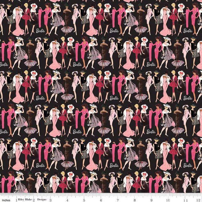Barbie Vintage Fashion Black Cotton Fabric