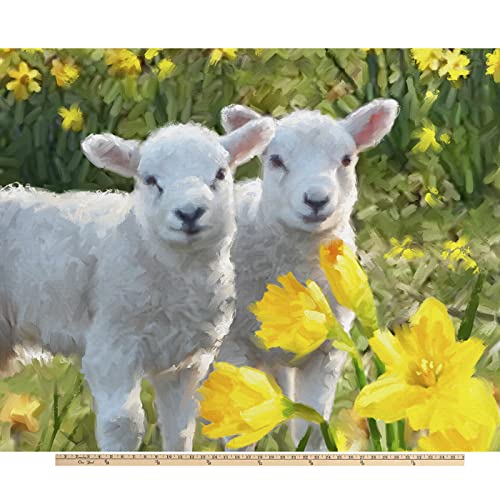 Lambs Spring Digital Print Cotton Fabric Panel