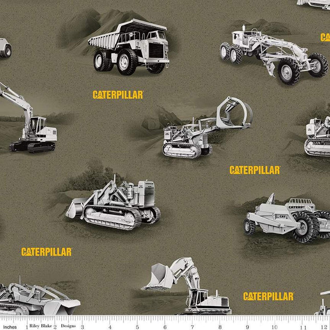 Caterpillar® 100 Years Main Green Cotton Fabric