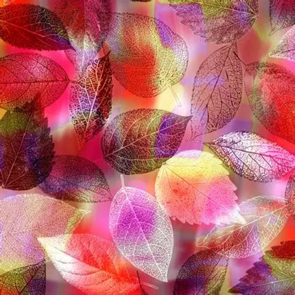 Tree Dance Leaves Red Cotton Fabric