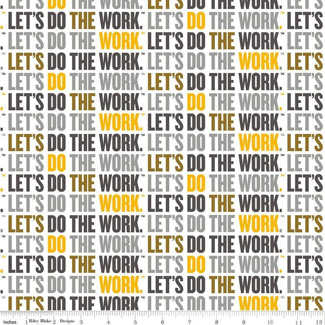 Caterpillar® 100 Years Slogan White Cotton Fabric