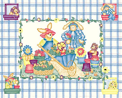45" Garden Bear Baby Blue Panel Cotton Fabric