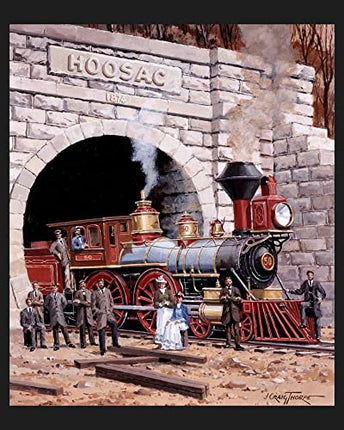 Massachusetts Locomotive Train Panel Cotton Fabric