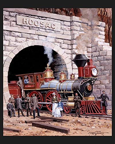 Massachusetts Locomotive Train Panel Cotton Fabric