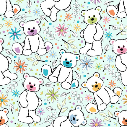 Fun Flannel- Teddy Bears Light Blue Fabric