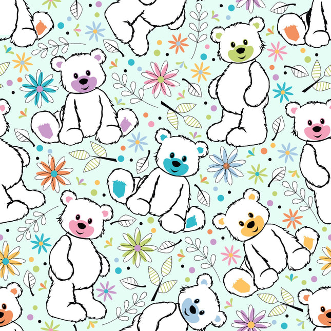 Fun Flannel- Teddy Bears Light Blue Fabric