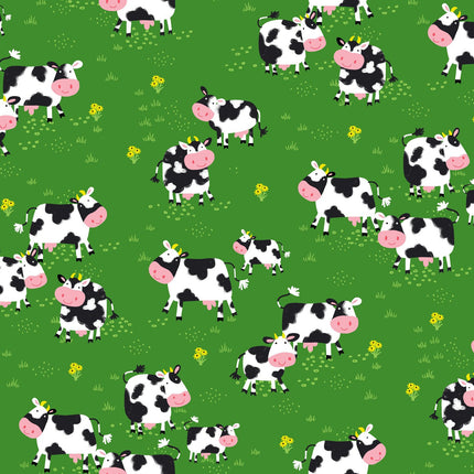 Fun Flannel- Cows Green Fabric