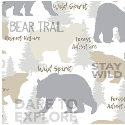 Moose Creek Lodge Bear Trail Cream Cotton Fabric